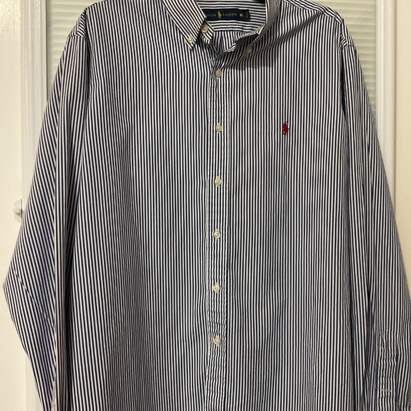 Polo Ralph Lauren XL Long Sleeve White and Royal Blue Striped Shirt - Picture 5 of 5